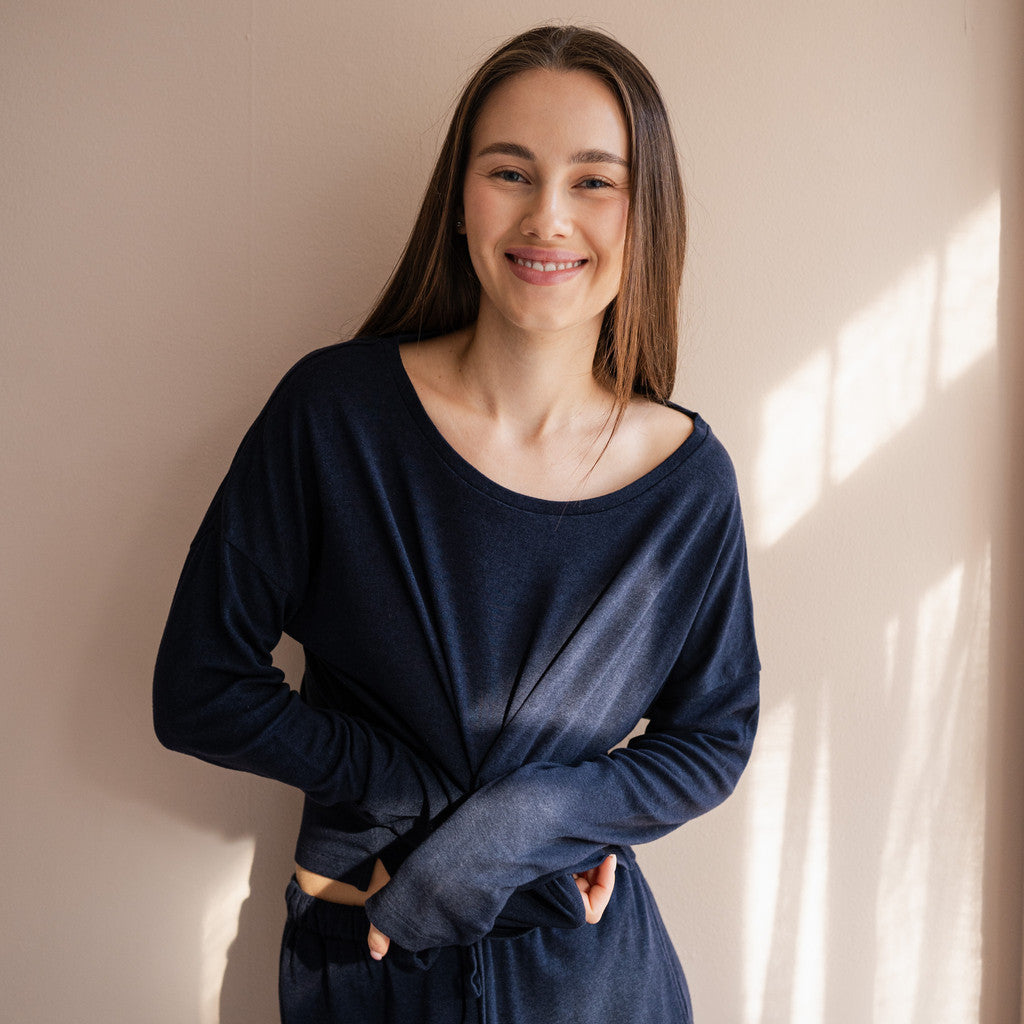 minimalisma Times - Women's silk/wool long sleeve top Blouse for women Night