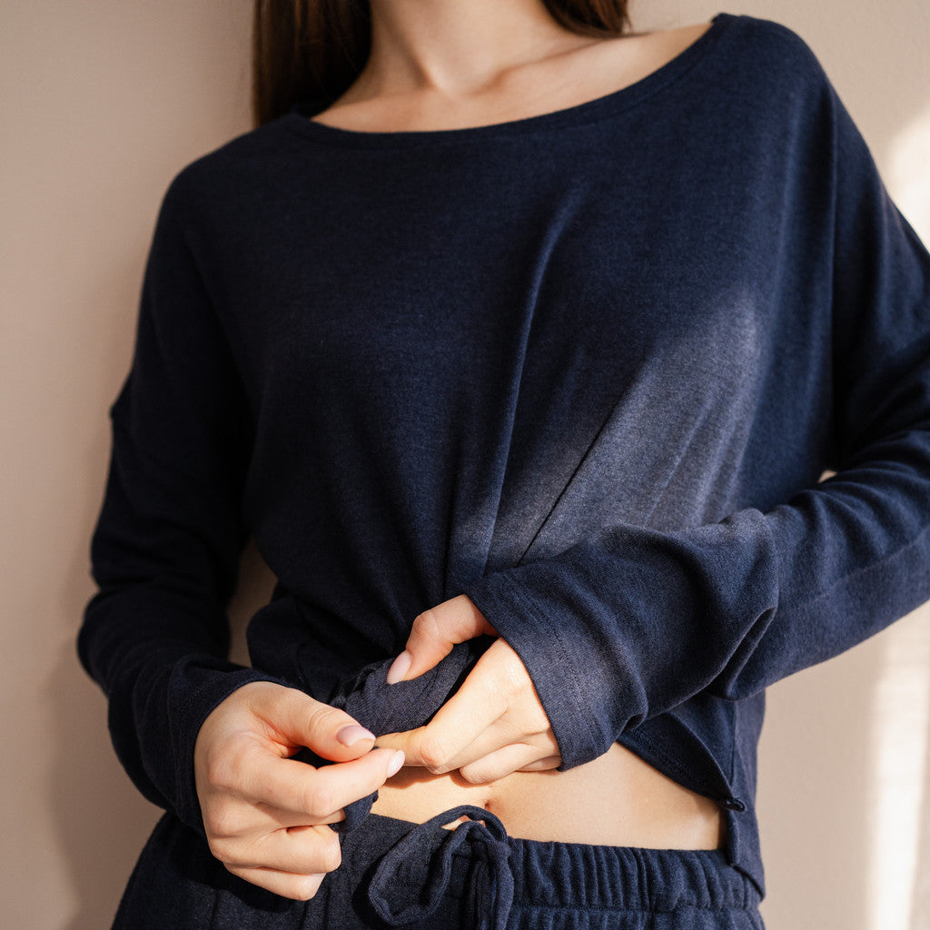 minimalisma Times - Women's silk/wool long sleeve top Blouse for women Night