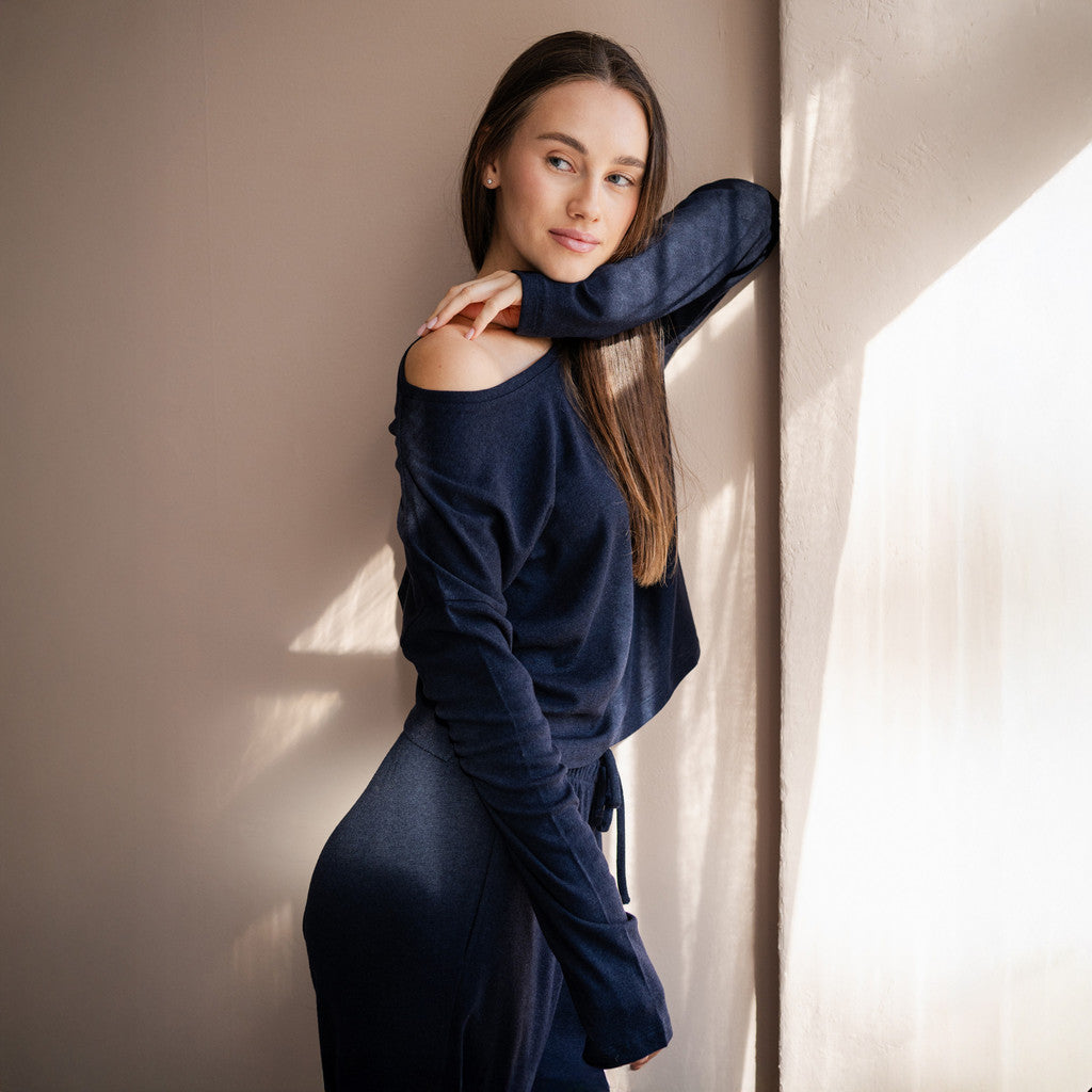 minimalisma Times - Women's silk/wool long sleeve top Blouse for women Night