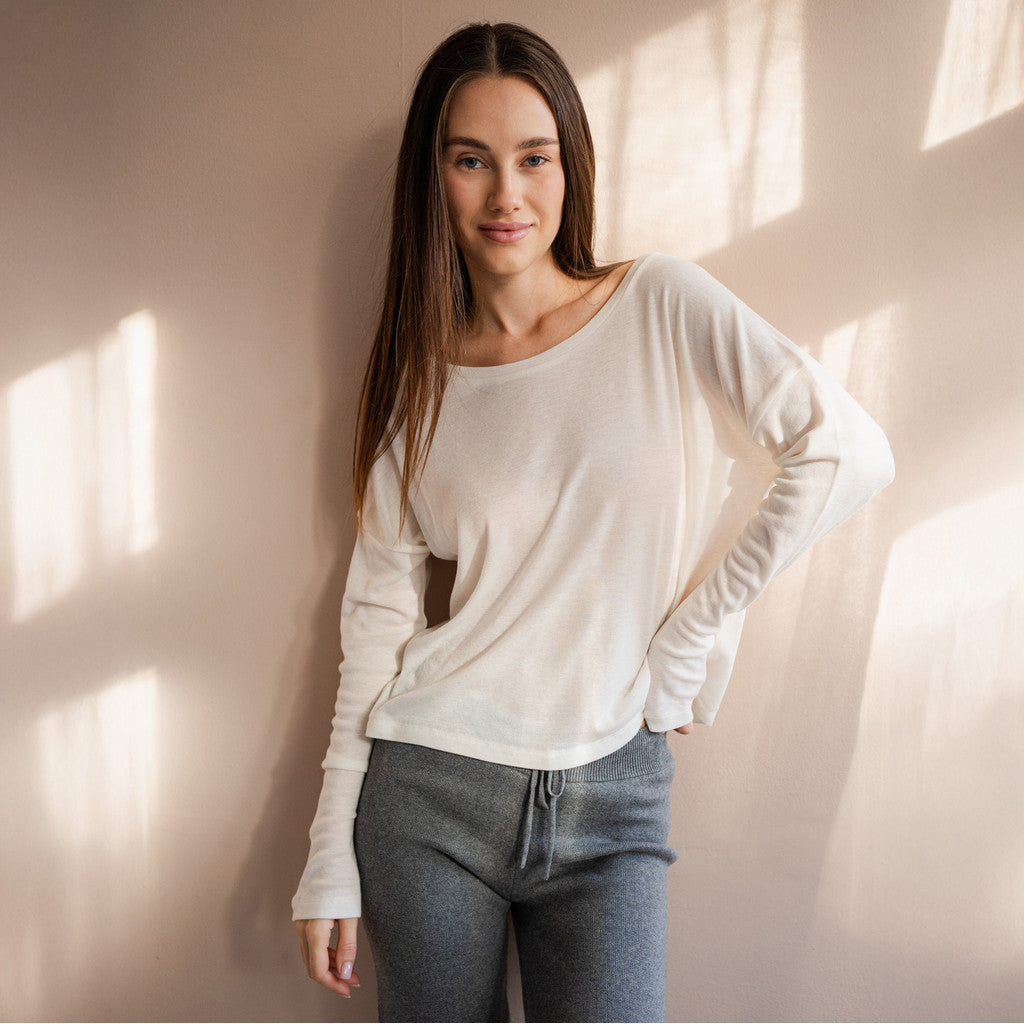 minimalisma Times - Women's silk/wool long sleeve top Blouse for women White
