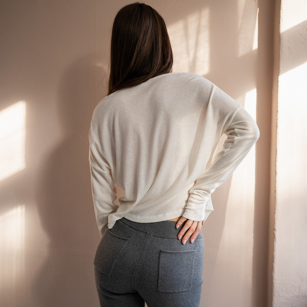 minimalisma Times - Women's silk/wool long sleeve top Blouse for women White