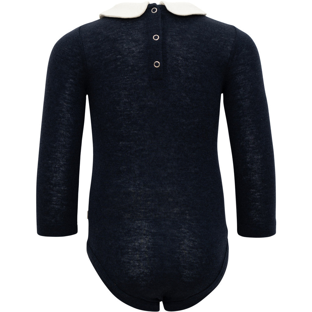 minimalisma Tinker - Baby wool/silk long sleeve collared bodysuit Body Night with White contrast