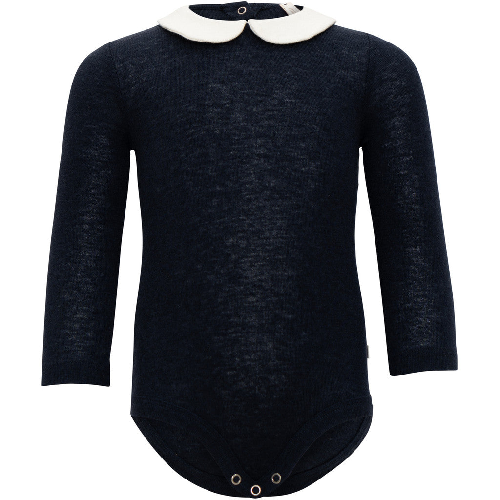 minimalisma Tinker - Baby wool/silk long sleeve collared bodysuit Body Night with White contrast
