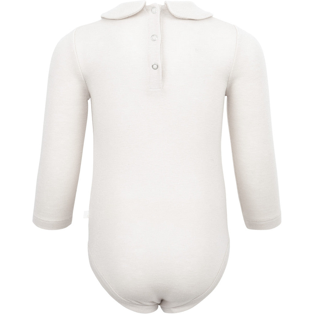 minimalisma Tinker - Baby wool/silk long sleeve collared bodysuit Body White