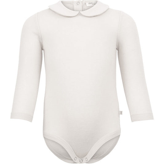 minimalisma Tinker - Baby wool/silk long sleeve collared bodysuit Body White