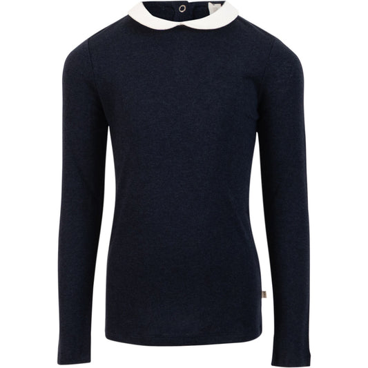 minimalisma Toki - Children's wool/silk long sleeve top Blouse for kids Night with White contrast