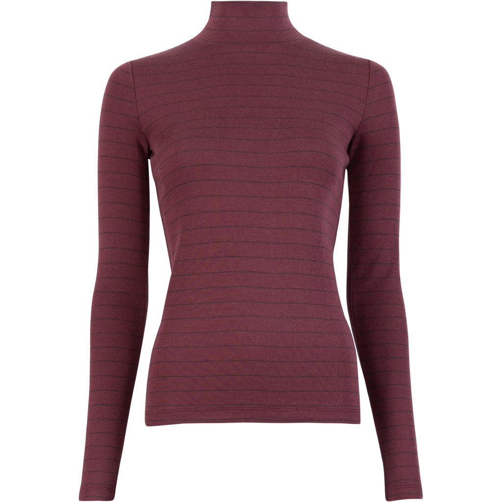 minimalisma Vakrast - Women's wool long sleeve turtleneck Blouse for women Bordeaux Stripes