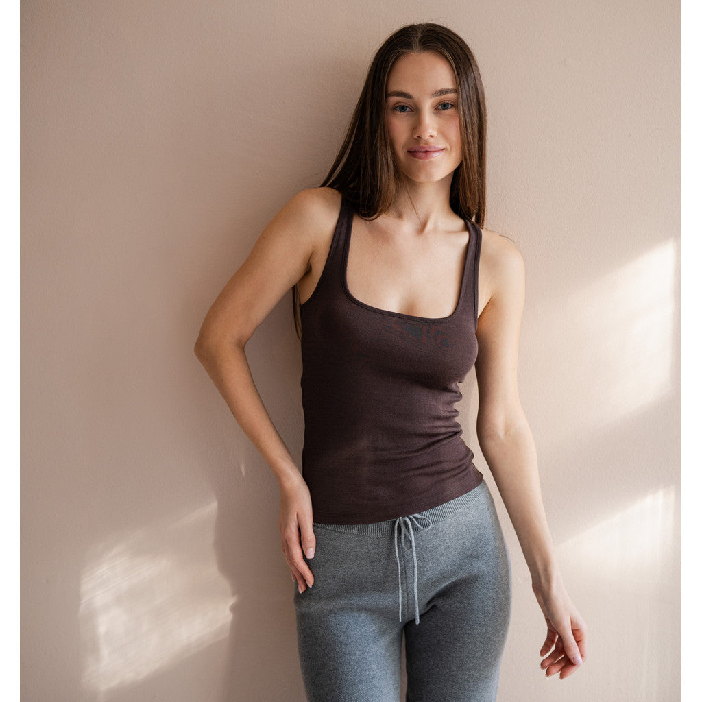 minimalisma Vonic - Women's wool tank top Blouse for women Dark Chocolate