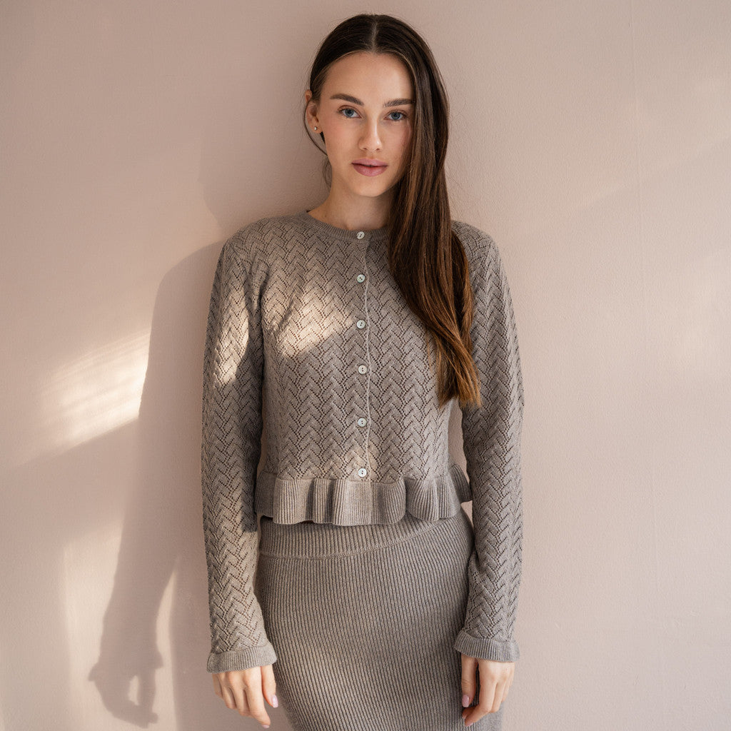 minimalisma Wilma - Women's cotton/cashmere knitted cardigan Blouse for women Haselnut