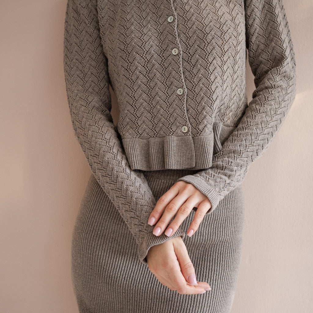 minimalisma Wilma - Women's cotton/cashmere knitted cardigan Blouse for women Haselnut