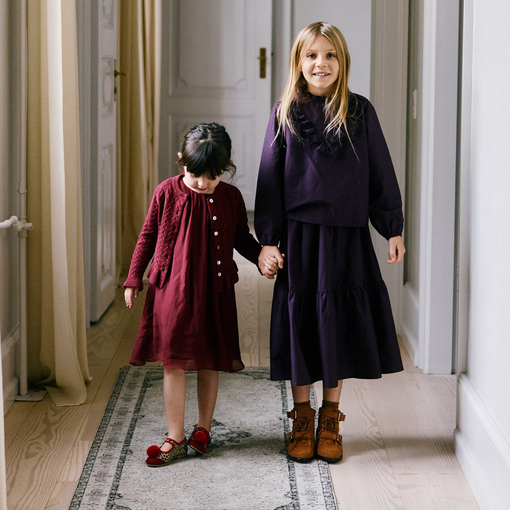 minimalisma Wonder - Childen's organic cotton/cashmere open knit cardigan Blouse for kids Burgundy