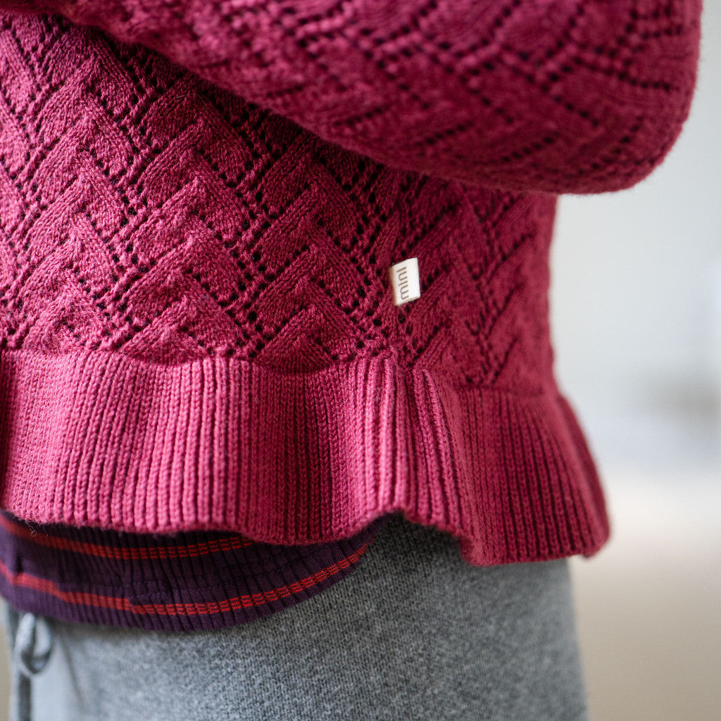 minimalisma Wonder - Childen's organic cotton/cashmere open knit cardigan Blouse for kids Burgundy