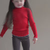 minimalisma Alfina - Children's wool long sleeve mock neck top Blouse for kids Red with Peony