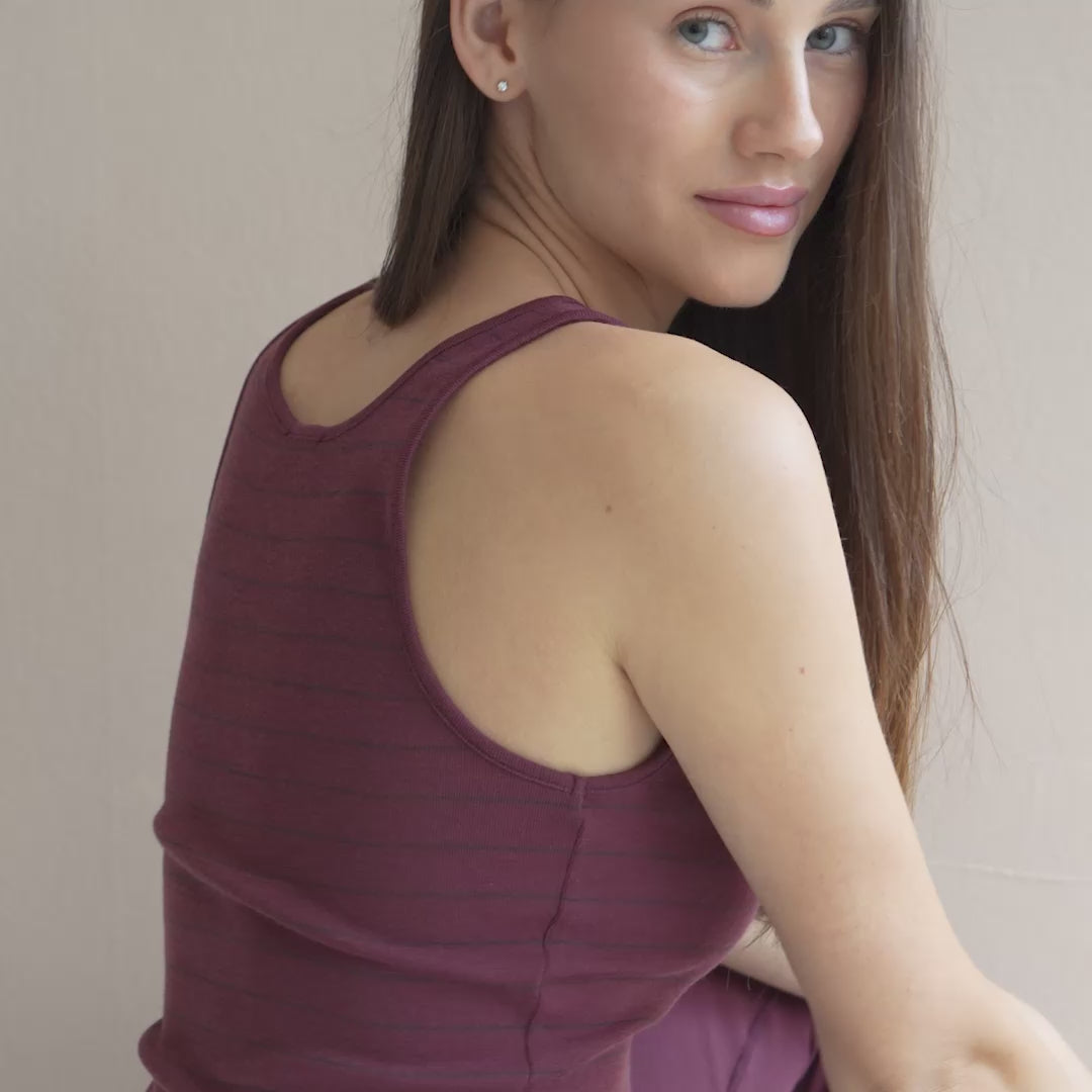 minimalisma Vonic - Women's wool tank top Blouse for women Bordeaux Stripes