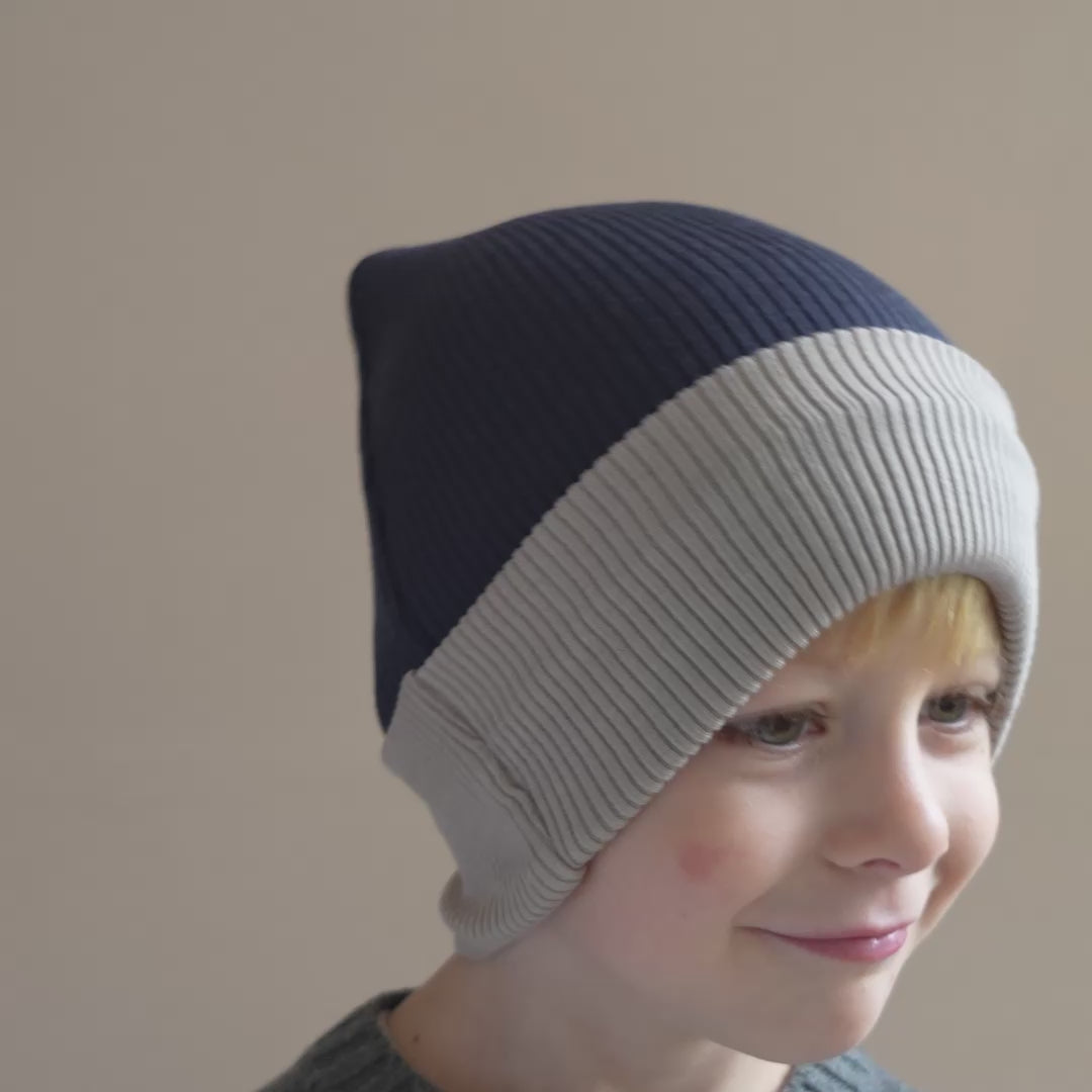 minimalisma Arvid contrast - Children's wool beanie Hat / Bonnet Night with Hemp
