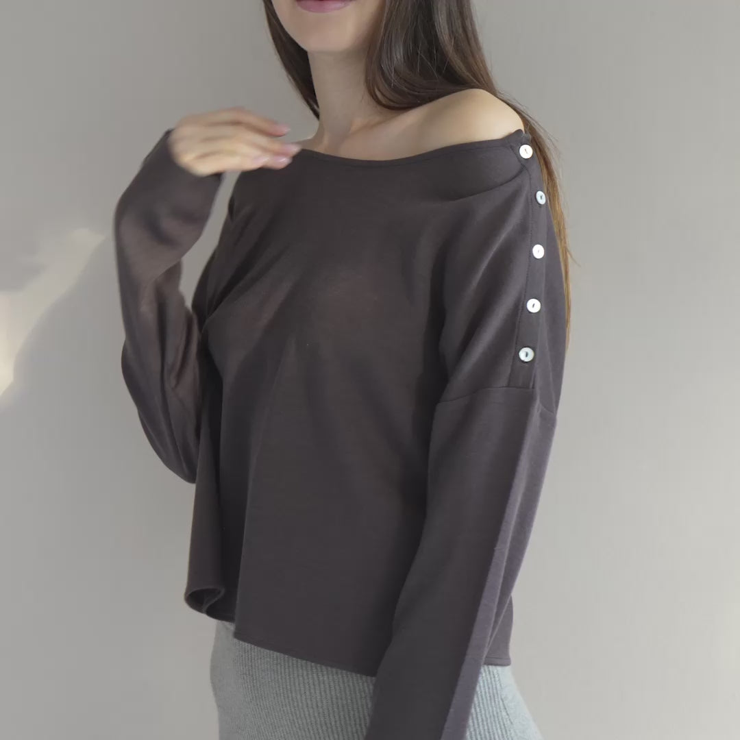 minimalisma Vega - Women's wool long sleeve top Blouse for women Dark Chocolate