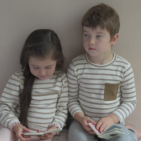 minimalisma Nau - Children's organic cotton long sleeve top Blouse for kids Powder Lark Stripes
