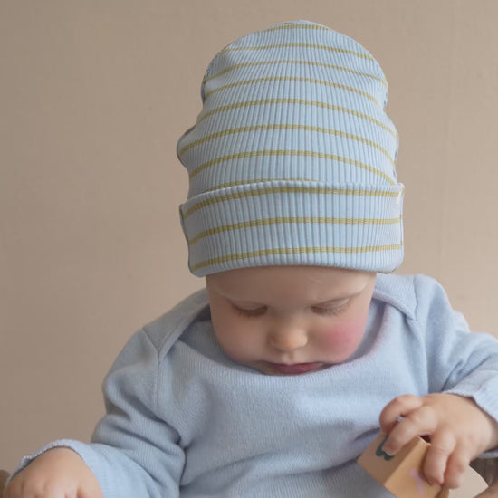 minimalisma Bambi - Children's silk beanie Hat / Bonnet Clear Olive Stripes