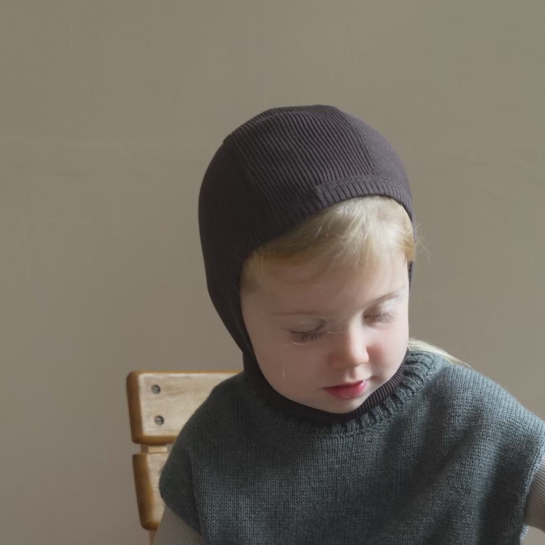 minimalisma Alephant - Children's wool balaclava Hat / Bonnet Dark Chocolate