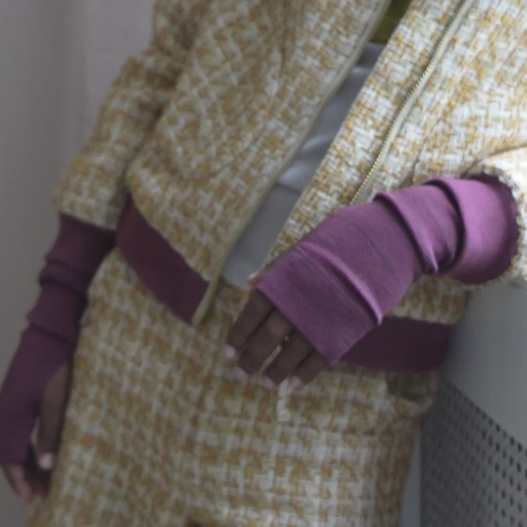 minimalisma Alin - Children's wool fingerless gloves Bib / Hairband / Acc Bordeaux Stripes