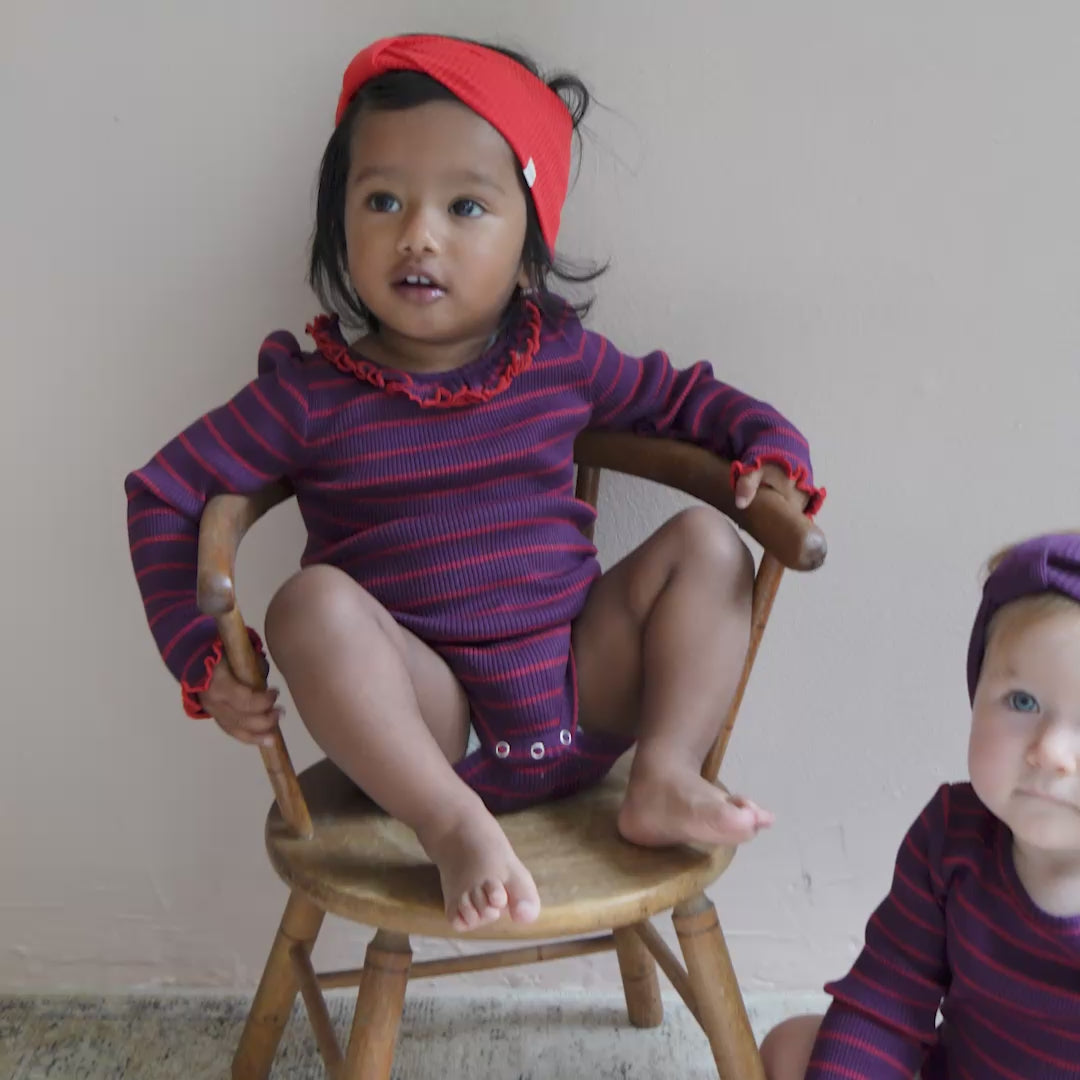 minimalisma Belly - silk long sleeve bodysuit with ruffles Body Blackberry Red Stripes
