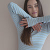 minimalisma Gerda-frill - Women's silk top with frilled edges Blouse for women Clear Olive Stripes