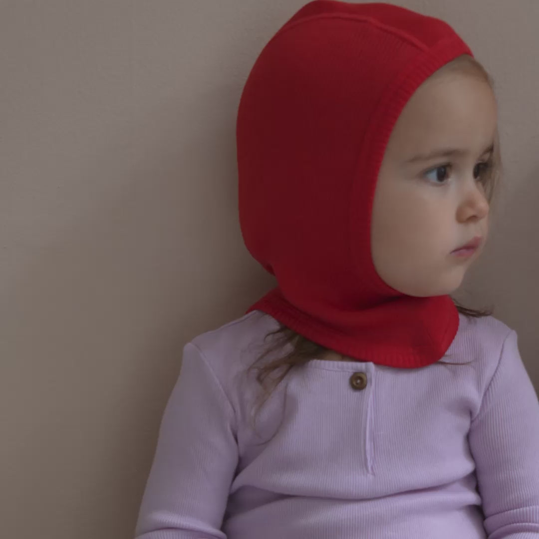 minimalisma Alephant - Children's wool balaclava Hat / Bonnet Red