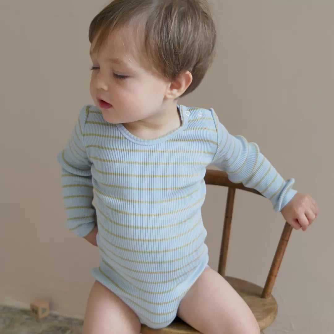 minimalisma Bandit - Baby silk long sleeve bodysuit Body Clear Olive Stripes
