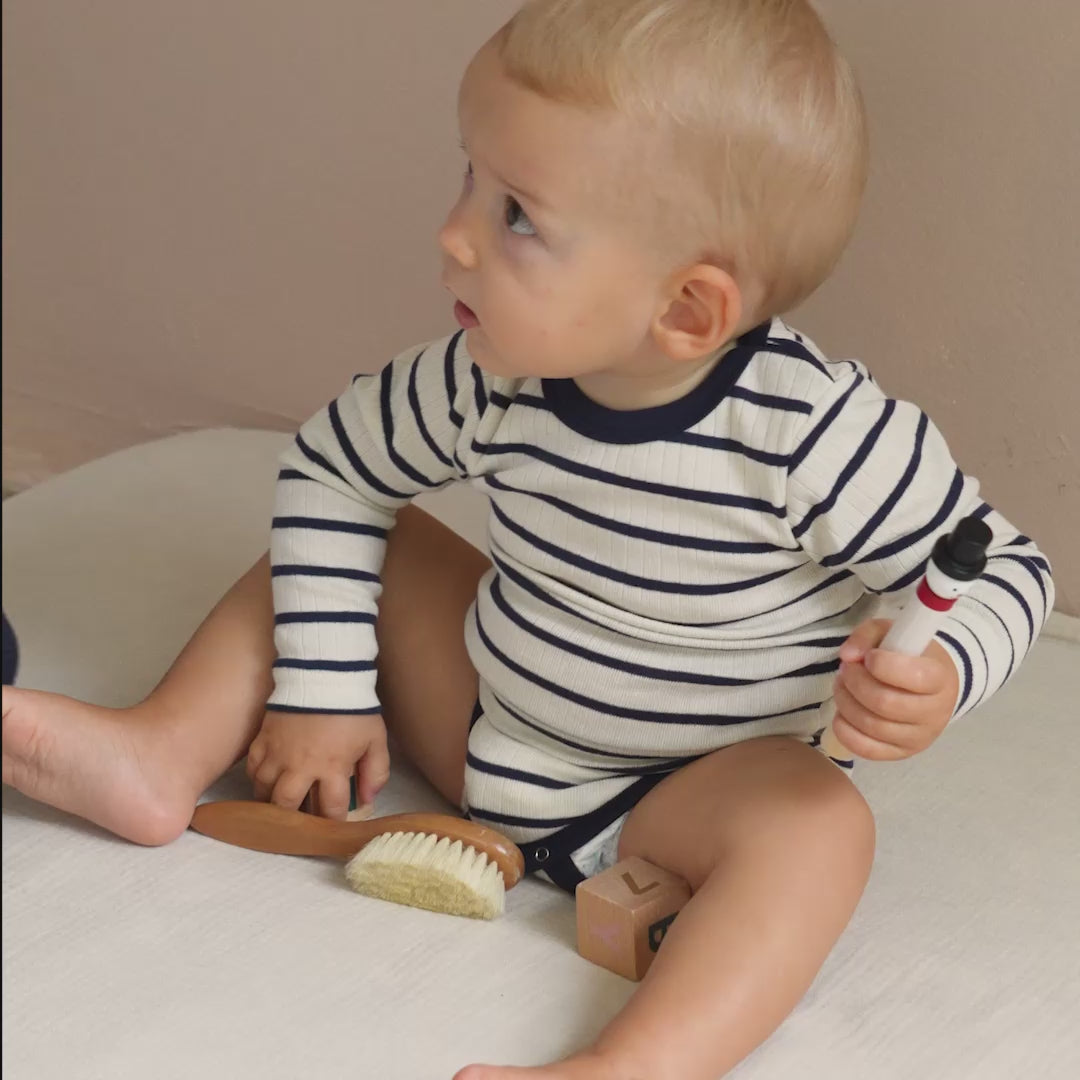 minimalisma Ninja - Baby organic cotton long sleeve bodysuit Body Powder Lark Stripes