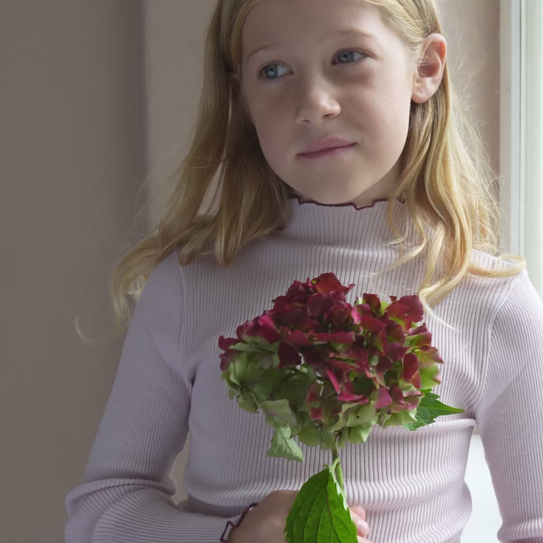 minimalisma Atlantic-frill - Children's wool long sleeve top Blouse for kids Peony with Bordeaux