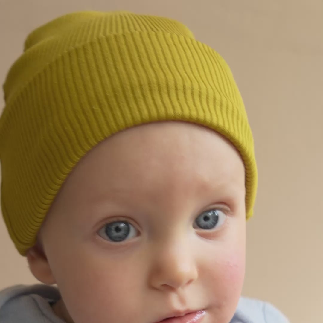 minimalisma Bambi - Children's silk beanie Hat / Bonnet Golden Olive