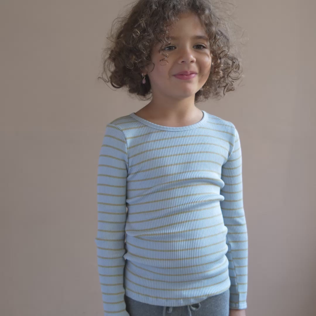 minimalisma Bergen - Children's silk long sleeve top Blouse for kids Clear Olive Stripes