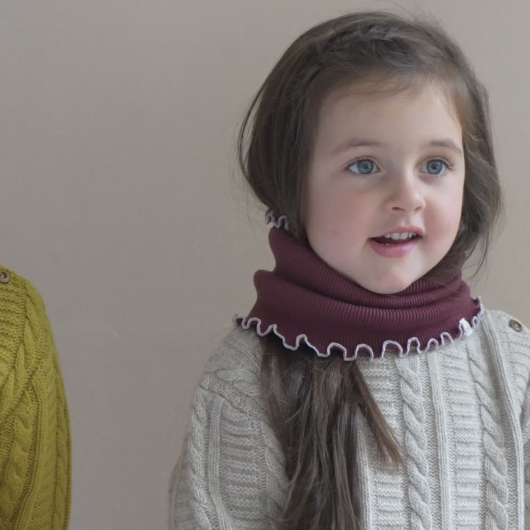 minimalisma Aha - Children's wool tube scarf Bib / Hairband / Acc Bordeaux with Peony