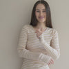 minimalisma Gerda-frill - Women's silk top with frilled edges Blouse for women Sweet Olive Stripes