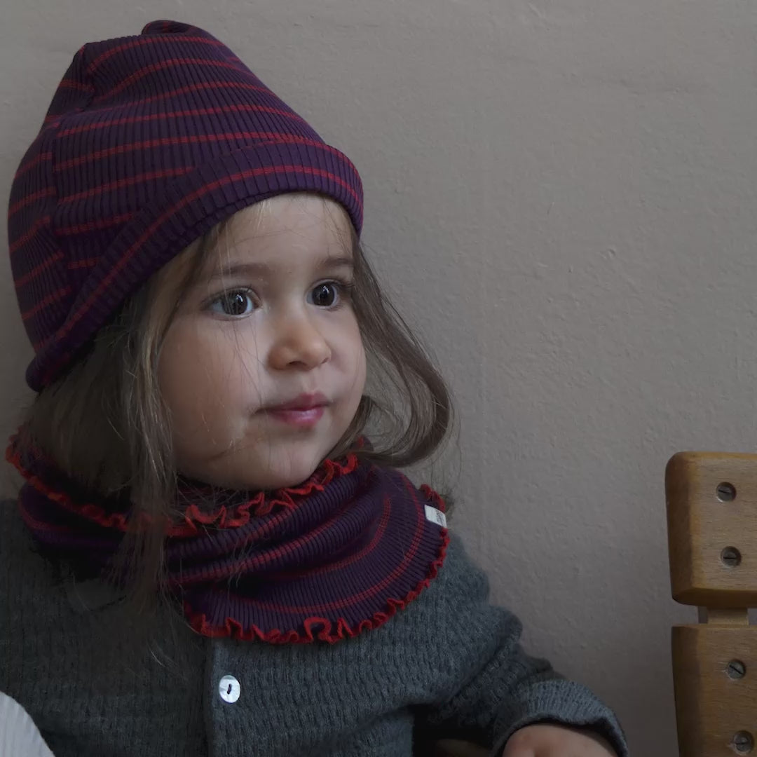 minimalisma Birkin - Children's silk tube scarf Bib / Hairband / Acc Blackberry Red Stripes