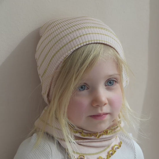 minimalisma Bambi - Children's silk beanie Hat / Bonnet Sweet Olive Stripes