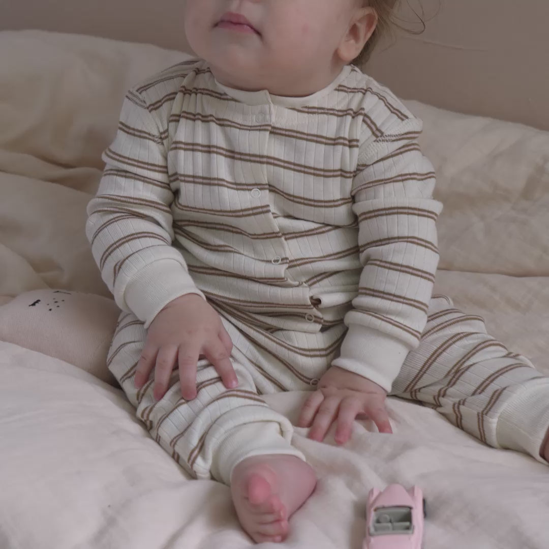 minimalisma Noori - Baby organic cotton pyjamas Jumpsuit Cherry Lark Stripes