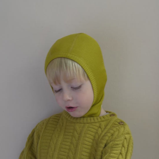 minimalisma Belefant - Children's silk balaclava Hat / Bonnet Golden Olive