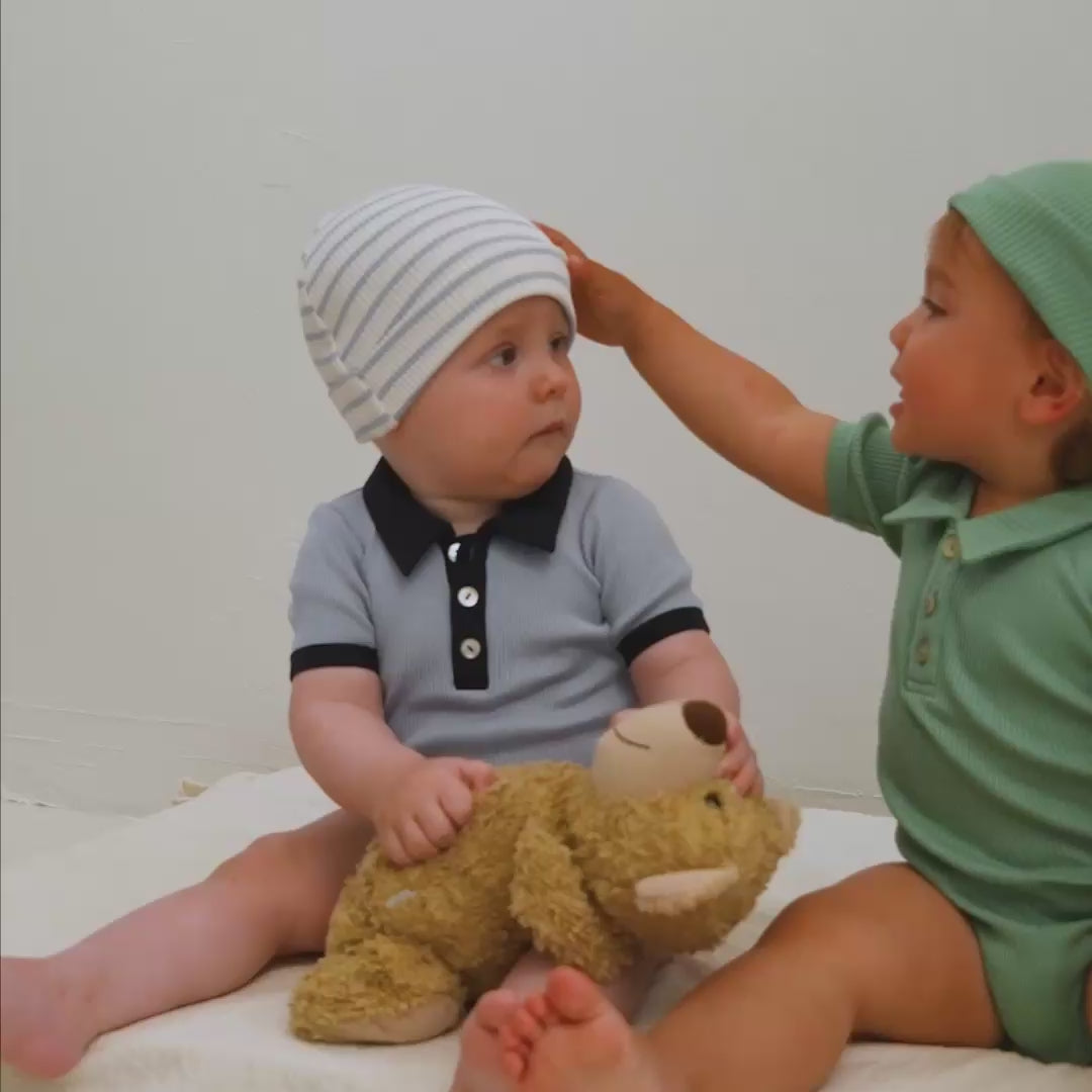 minimalisma Bolo - Baby silk short sleeve bodysuit with polo collar Body Clearwater with Dark Blue